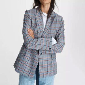 Rag & Bone Elise Wool Check Blazer Jacket Gray Blue Red White Plaid NWT 6